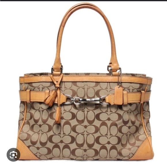 Coach Handbags - Coach Purse Hampton Carry-all Beige Brown Tan Canvas Leather Large Shoulder Bag